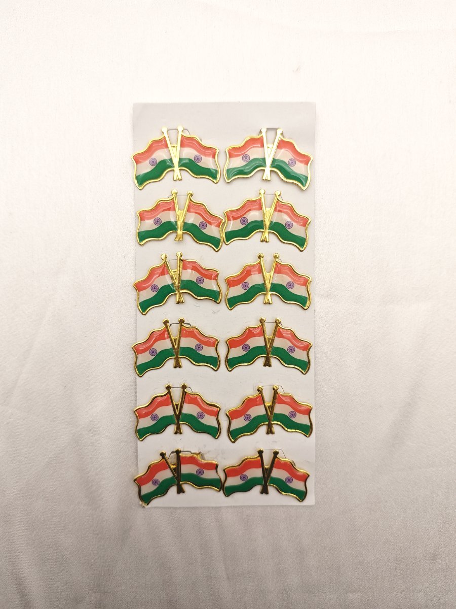 Metal Flag and India Map Badge Set Pack of 12