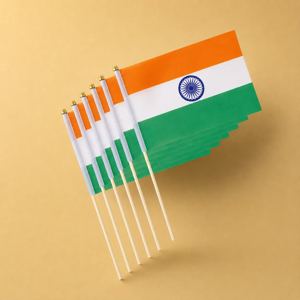 Wooden-Stick Tricolour Flags - (Small) Pack of 25